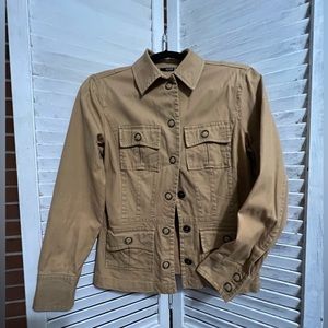 A.N.A. Hip length denim jacket. Camel color.